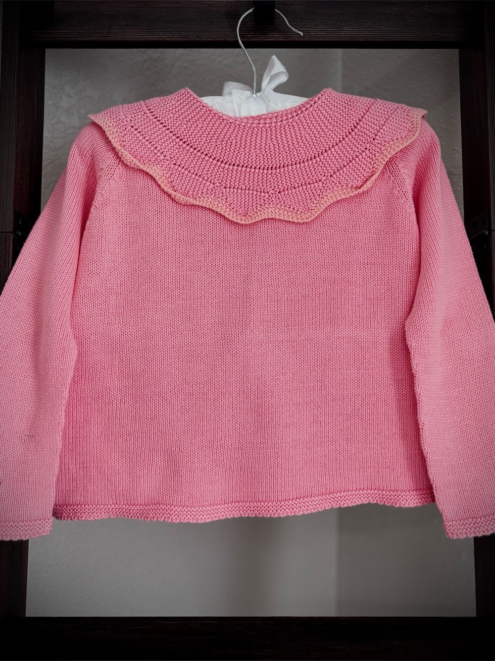 Pink Knit Sweater with Scalloped Yoke